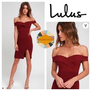 NWT! Lulu’s Classic Glam Burgundy Off-the-Shoulder Bodycon Stretchy Dress Large